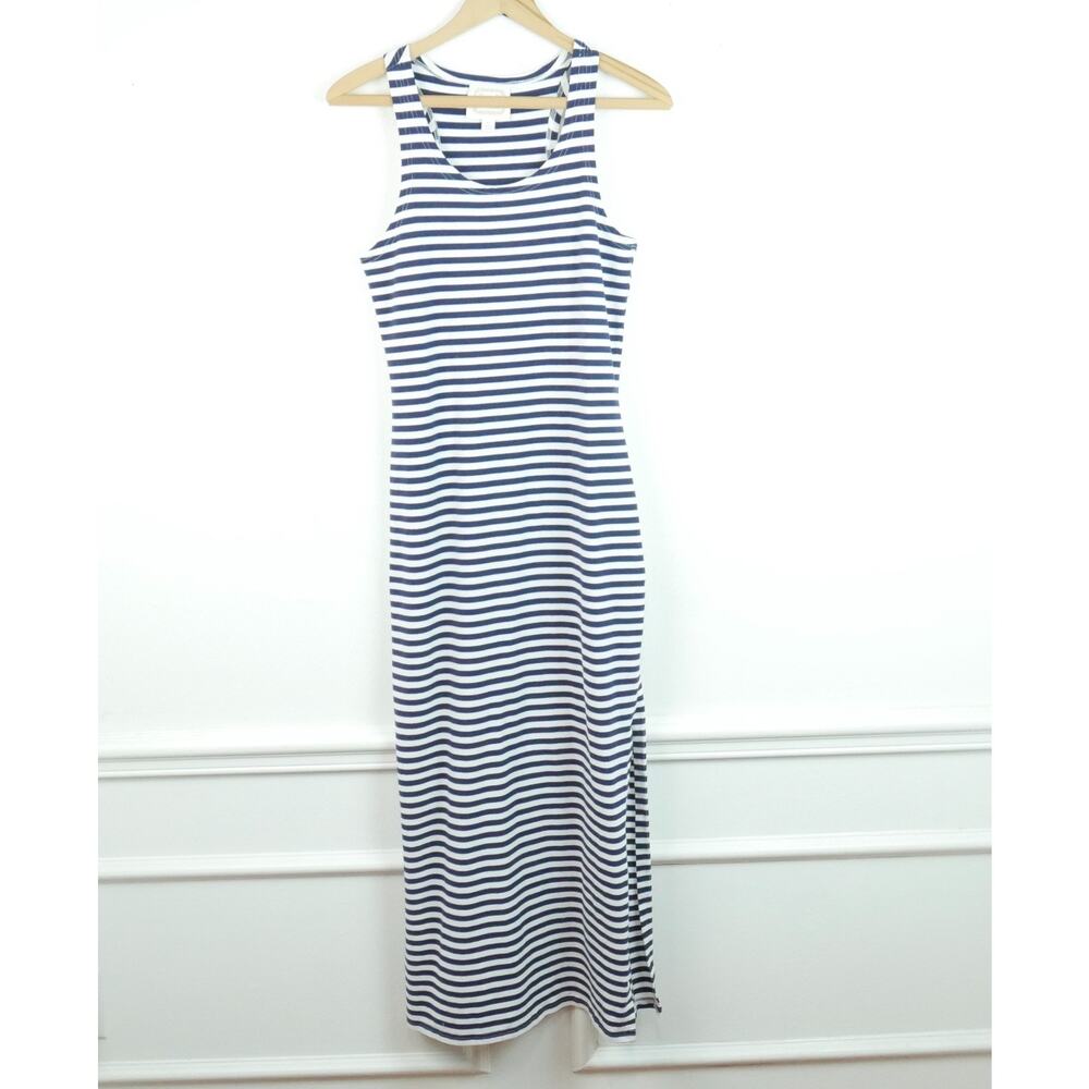 Sail to Sable Maxi Dress XS Navy Blue White Nautical Stripe Coastal Resort Beach